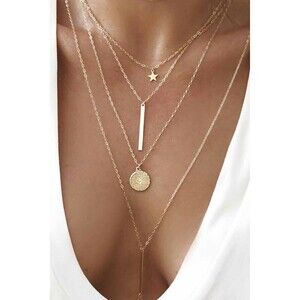 Women’s Fashion Gold Multi- Layered Star Pendant Necklace NWT
